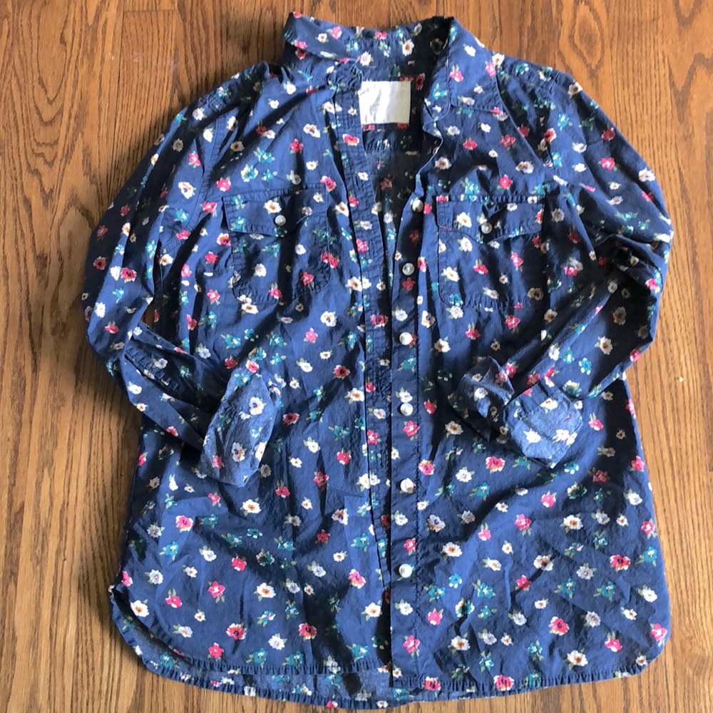 Navy Floral Button Up